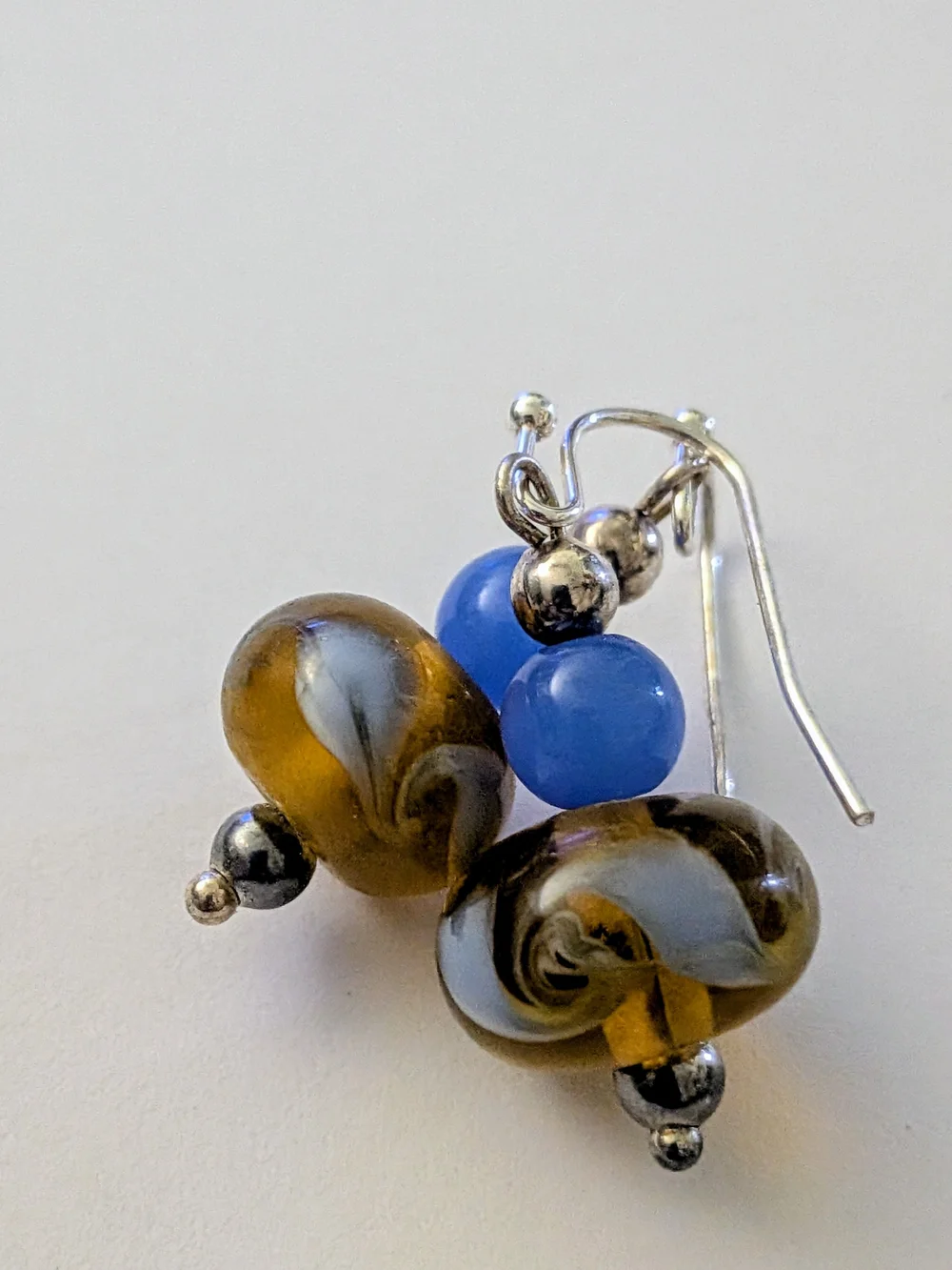 Blue and Amber Glass Swirl Drop Earrings